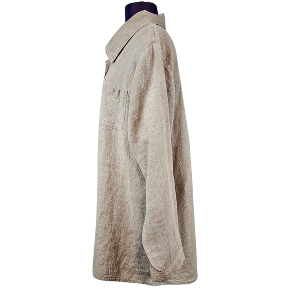 Flax Tan Natural 100% Linen Button Front Tunic Top Size Large Women's A39 - Picture 3 of 11